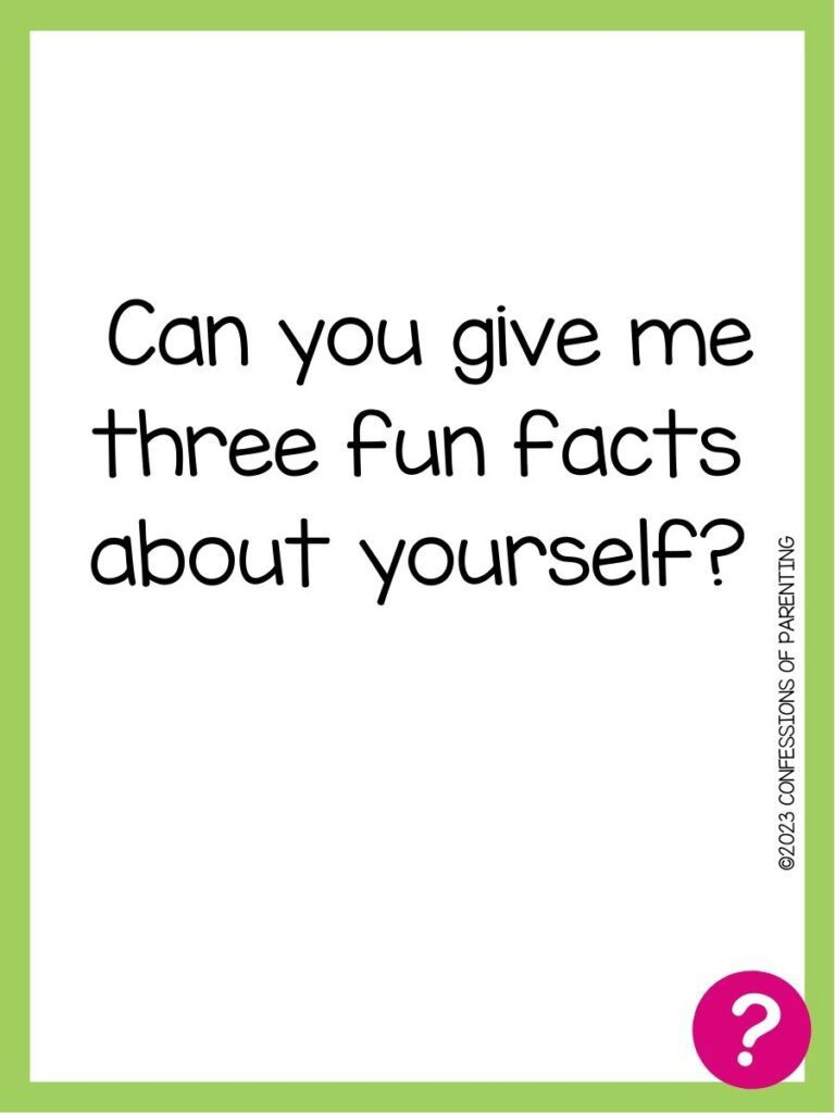 in post image with white background, green border, text of speed dating question and pink question mark image
