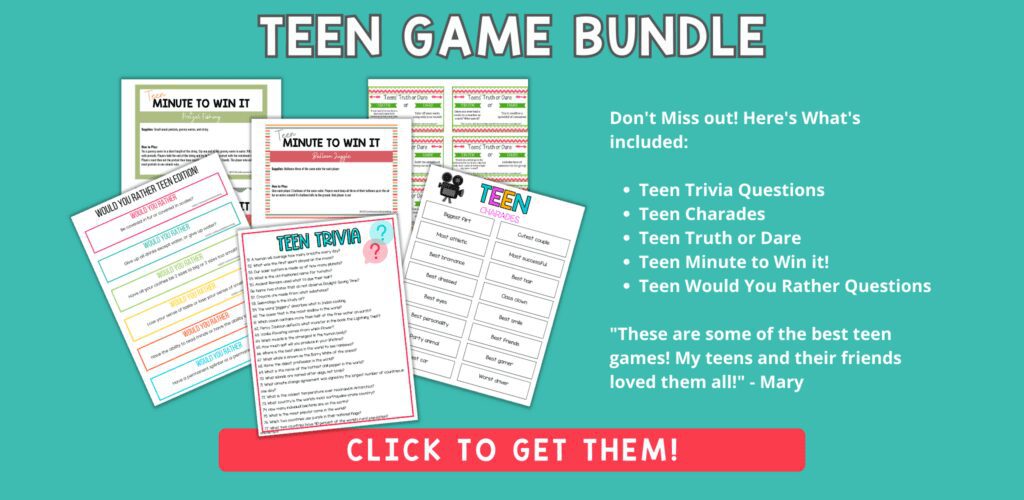 teen game bundle with PDF games with green background. 