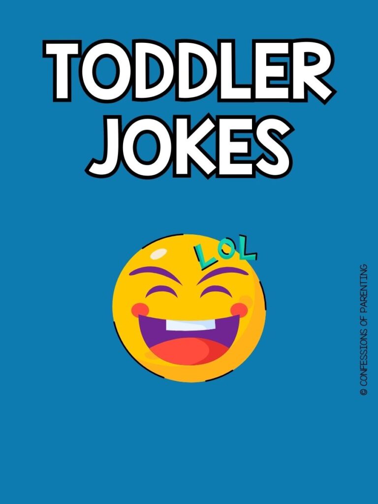 featured image with blue background, bold white text stating "Toddler Jokes" and image of laughing emoji