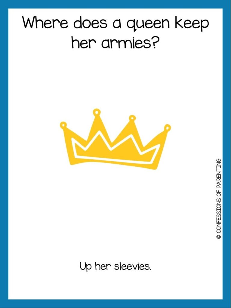 in post image with white background and blue border, text with a toddler joke and image of a crown