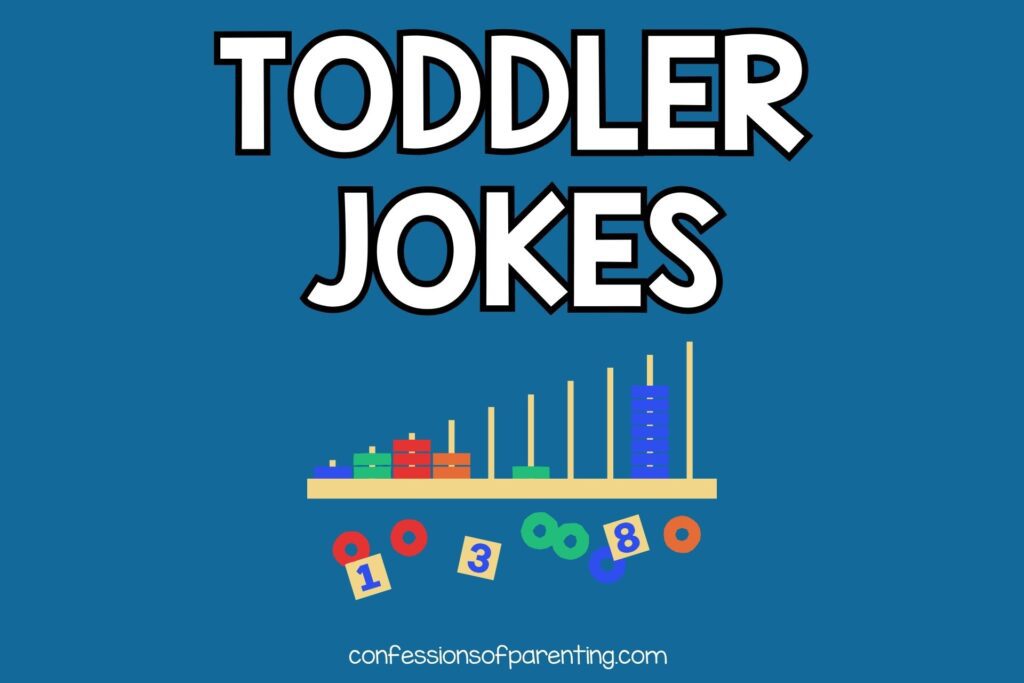 featured image with blue background, bold white text stating "Toddler Jokes" and image of toddler game