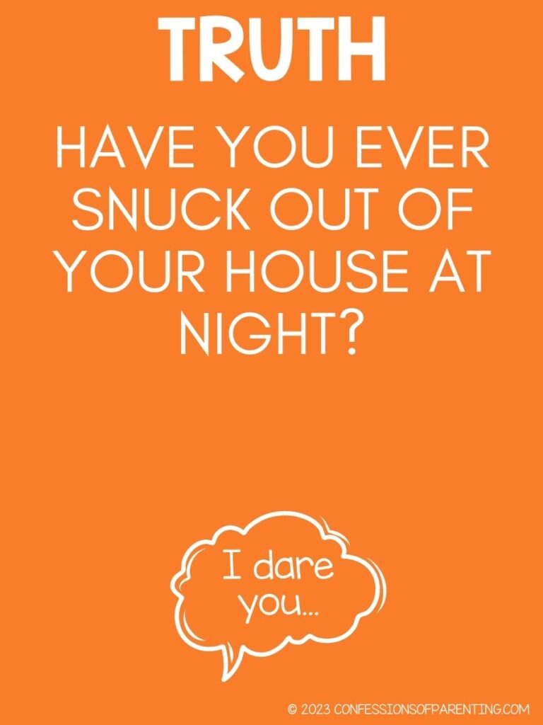 in post image with orange background, and white text with truth question