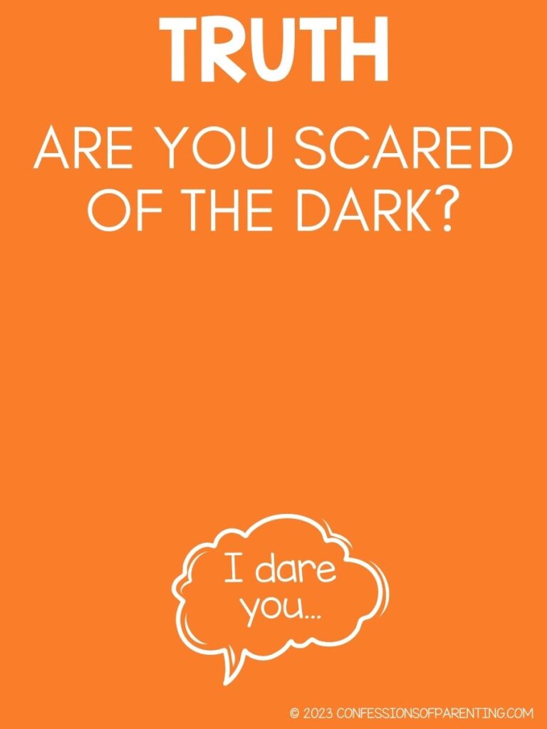 in post image with orange background, and white text with truth question