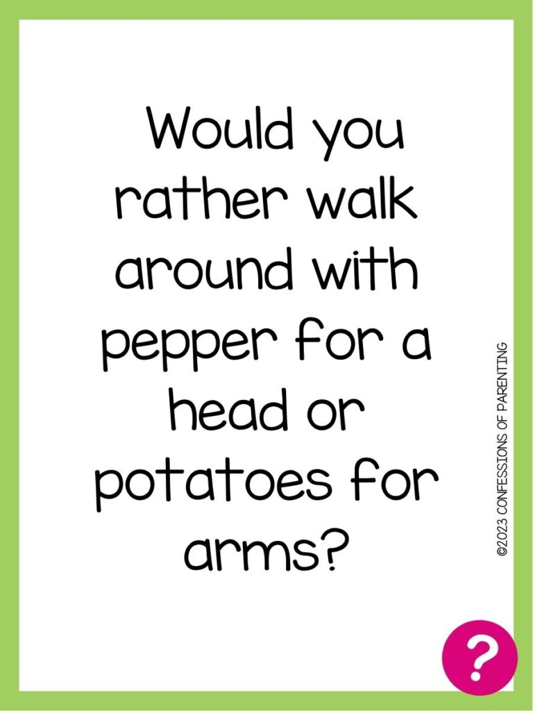 in post image with white background, green border, text of speed dating question and pink question mark image
