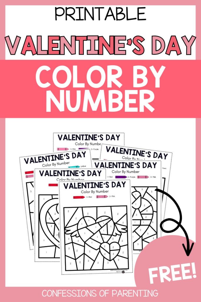 Printable Valentine’s Day color by number worksheets featuring heart designs, perfect for kids’ Valentine activities at home or school.