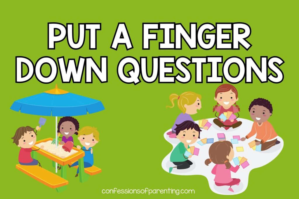 featured image with green background, bold white text that says "Put a Finger Down for Kids" with images of kids playing