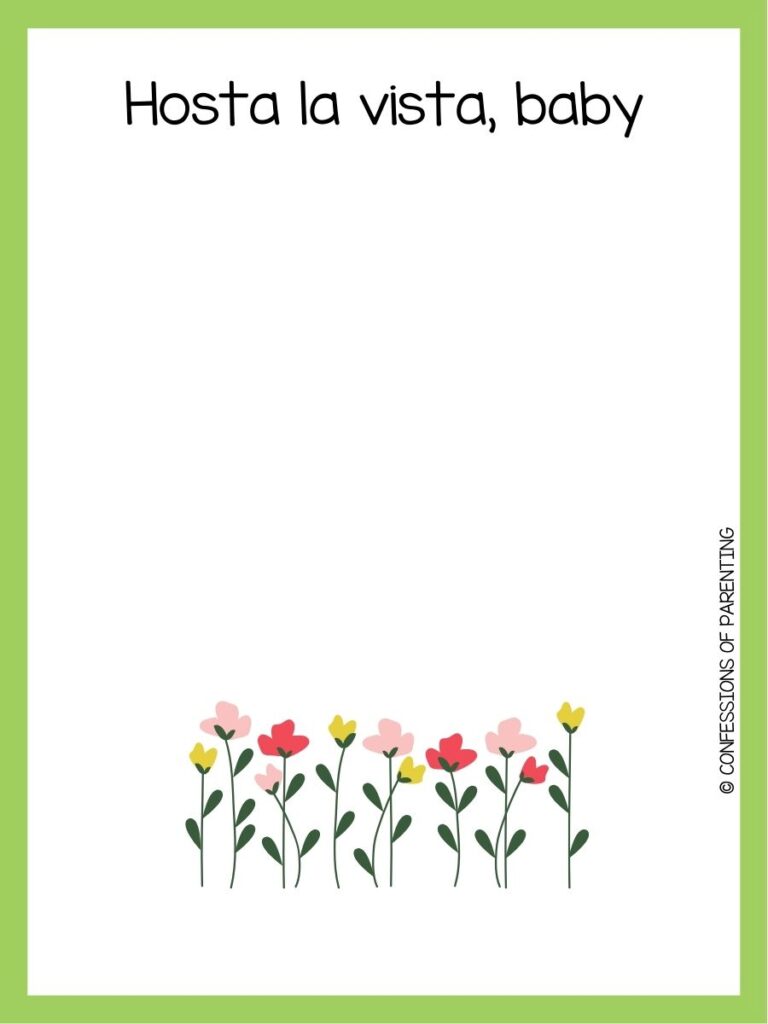 in post image with green border, flower pun and an image of a flower