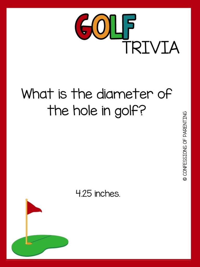 in post image with white background, red border, bold title that says "Golf Trivia", text of golf trivia, and a golf image