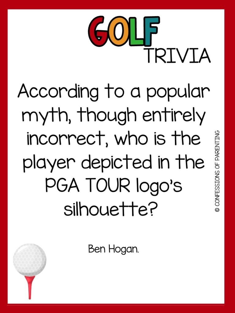 in post image with white background, red border, bold title that says "Golf Trivia", text of golf trivia, and a golf image