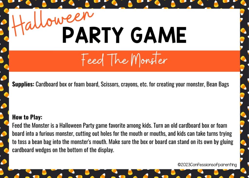 halloween themed border on white background with instructions for the Feed the Monster game