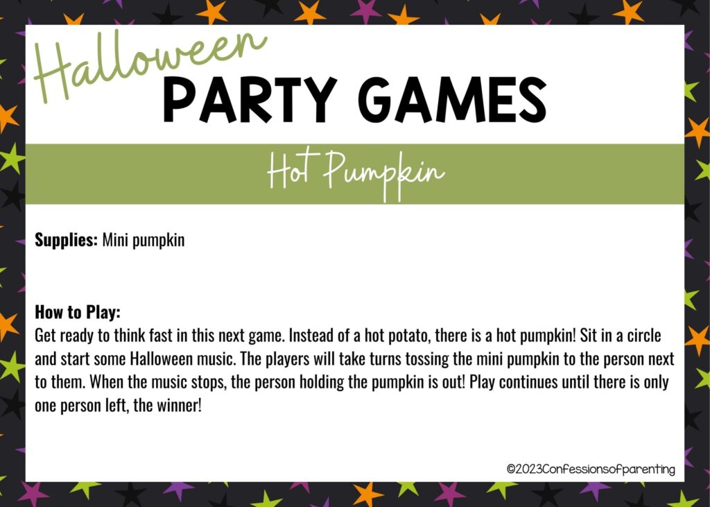 halloween themed border on white background with instructions for the Hot Pumpkin game