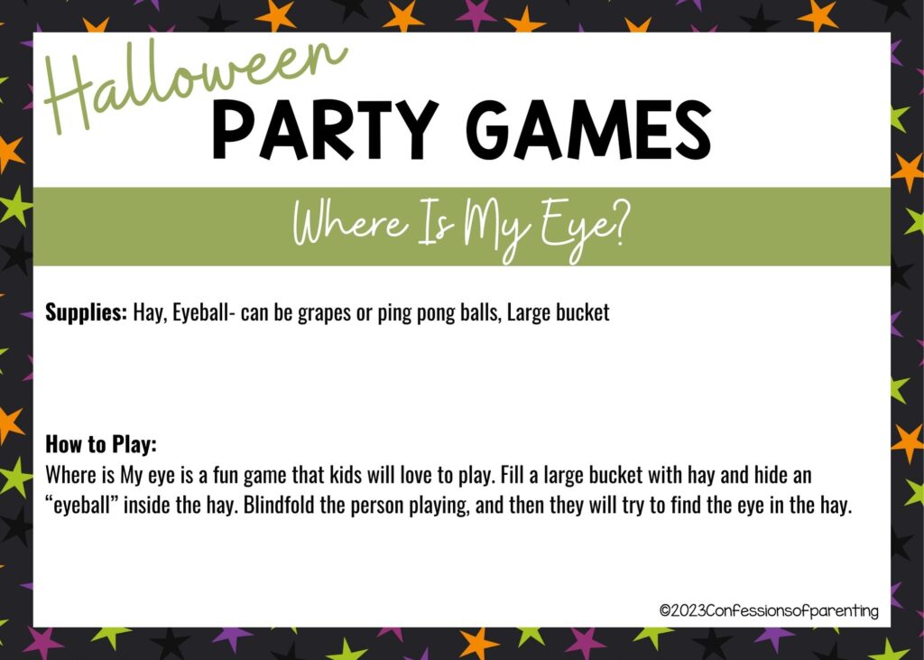 halloween themed border on white background with instructions for the Where is my Eye? game