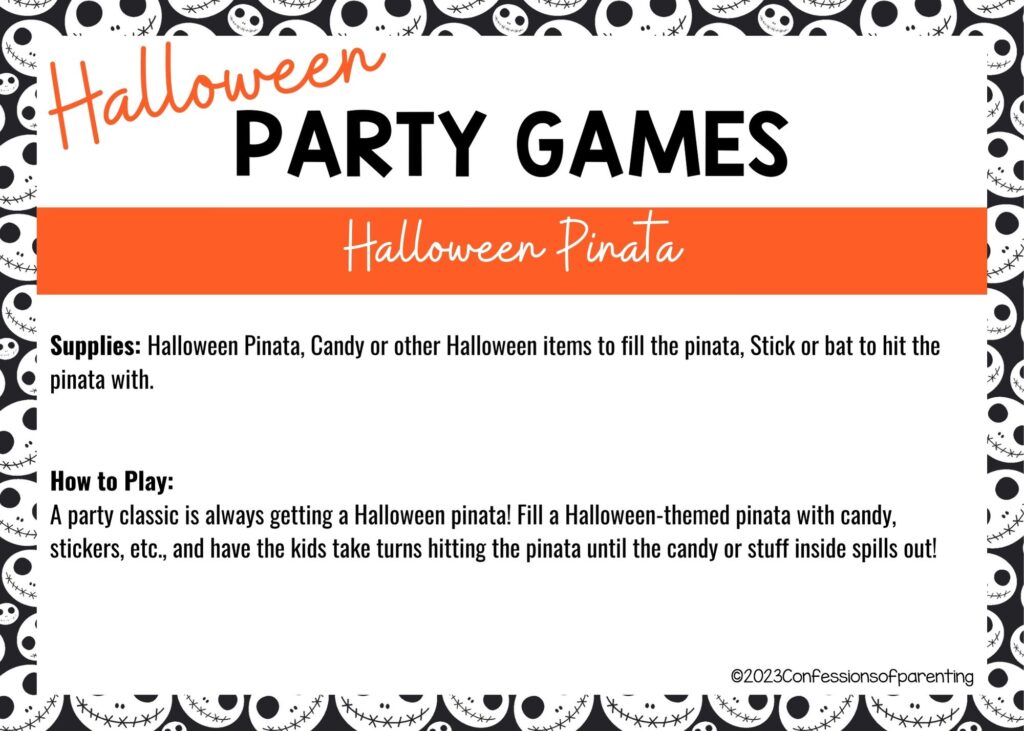 halloween themed border on white background with instructions for the Halloween Pinata game