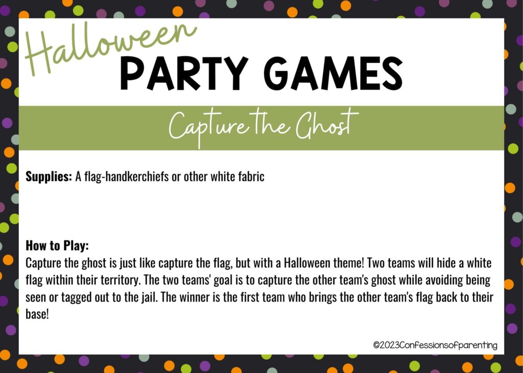 halloween themed border on white background with instructions for the Capture the Ghost game