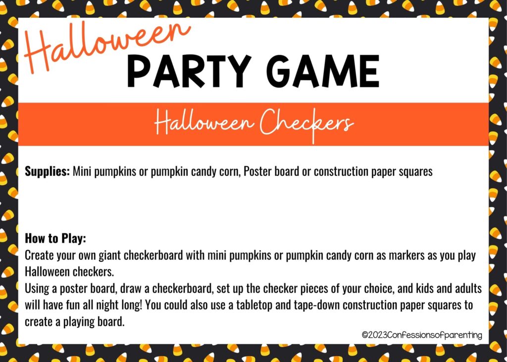 halloween themed border on white background with instructions for the Halloween Checkers game