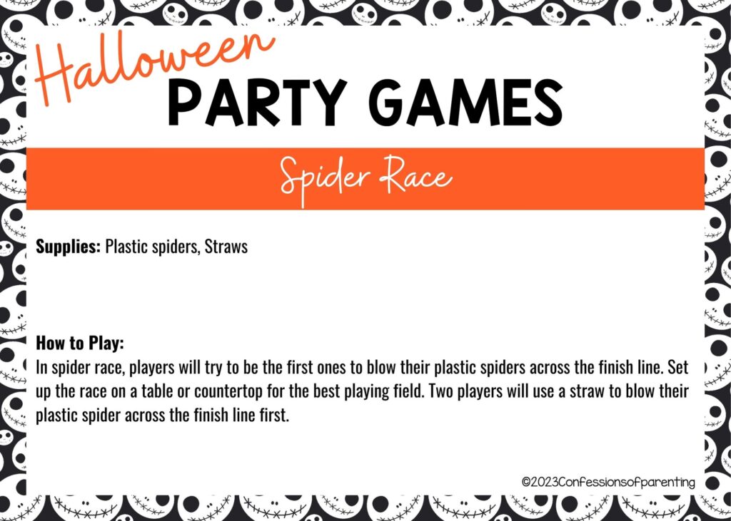 halloween themed border on white background with instructions for the Spider Race game
