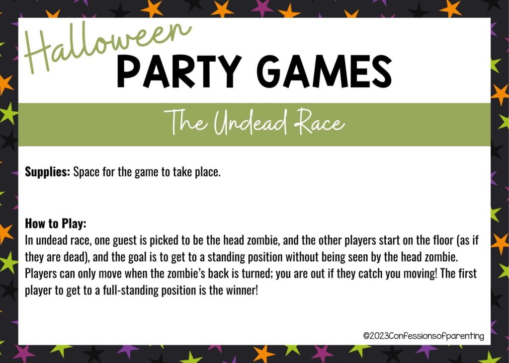 halloween themed border on white background with instructions for the The Undead Race game