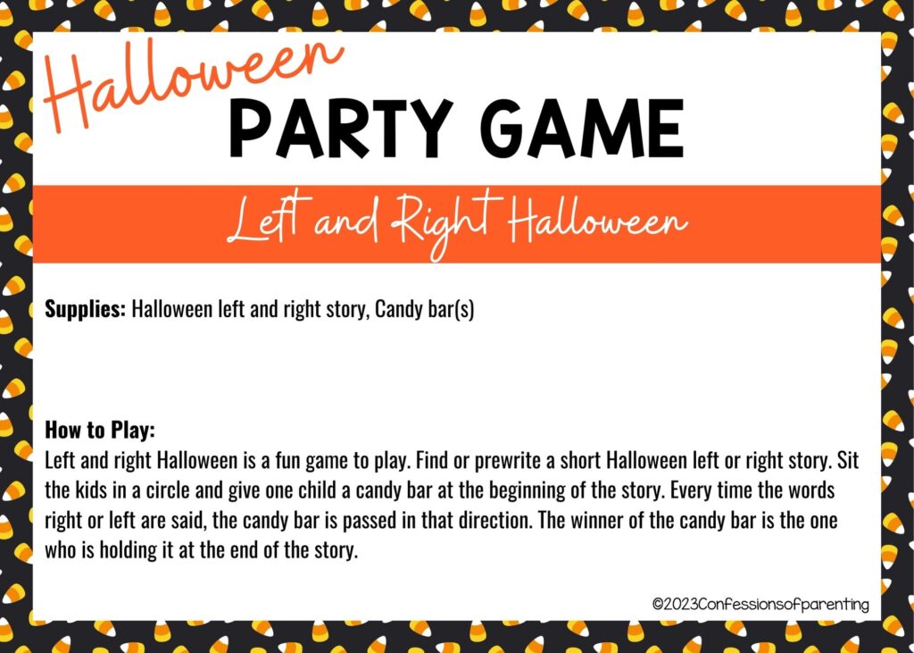 halloween themed border on white background with instructions for the Left and Right Halloween game