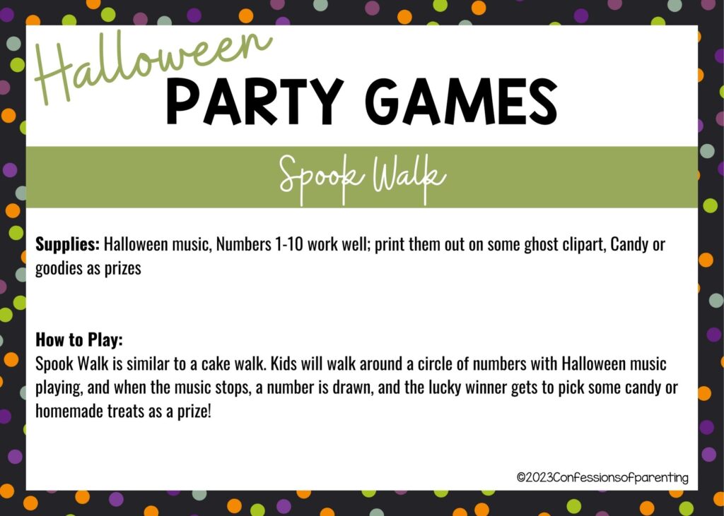 halloween themed border on white background with instructions for the Spook Walk game