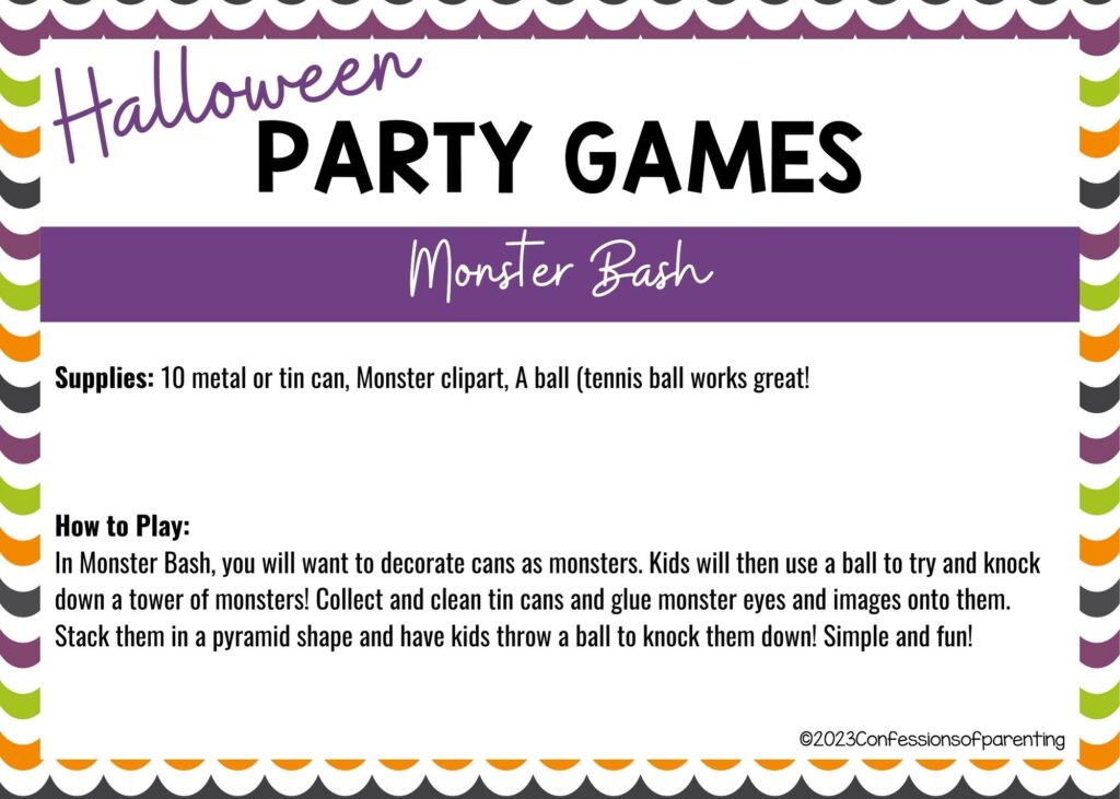 halloween themed border on white background with instructions for the Monster Bash game