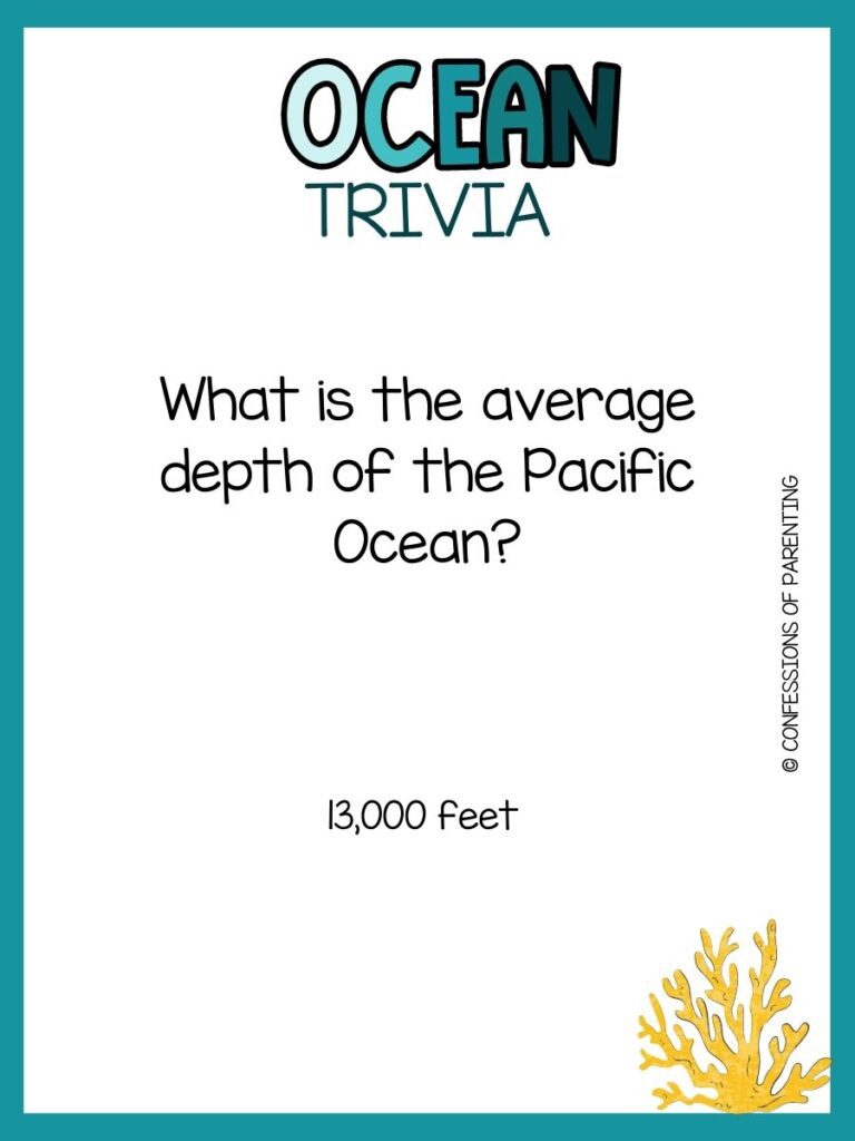 in post image with white background, teal border, bold title that says "Ocean Trivia", text of trivia question, and an image of coral. 