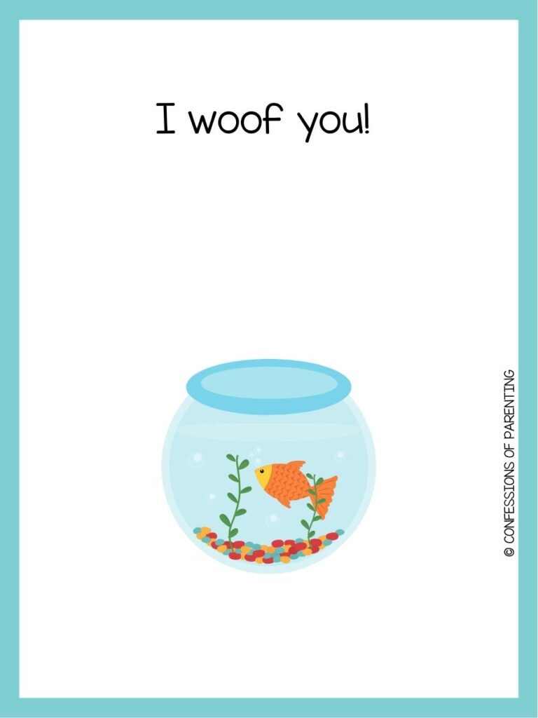 in post image with white background, teal border, text of a pet pun and an image of a pet