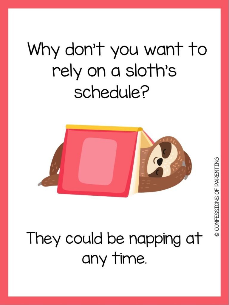 Red Border with sloth under a book and sloth pun.