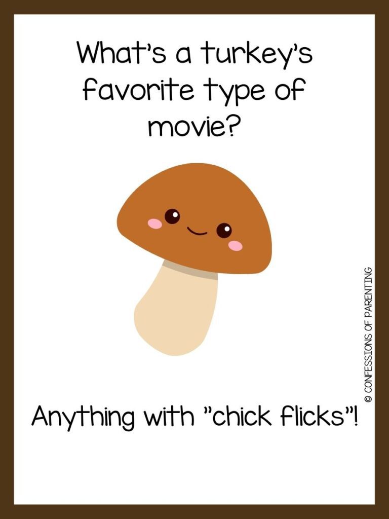 white background, brown border, saying November jokes with an image of  adorable brown mushroom

