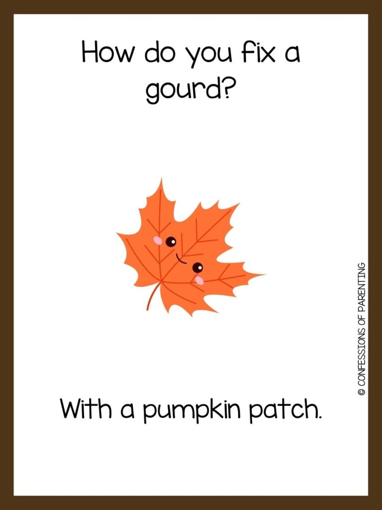 white background, brown border, saying November jokes with an image of a smiling orange leaf
