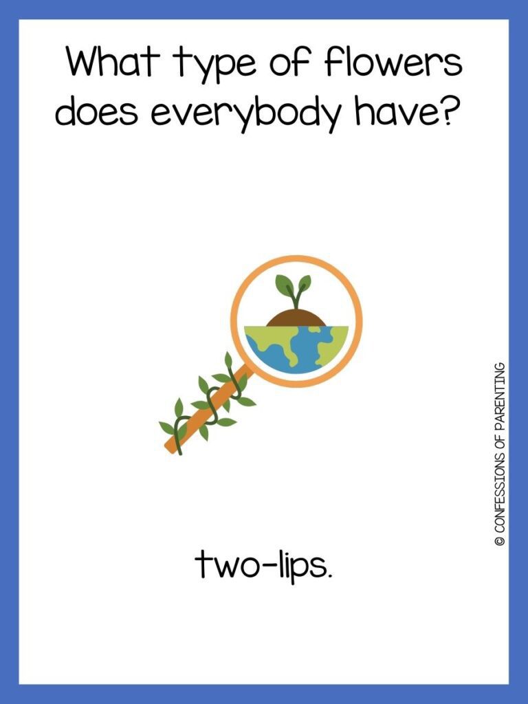 in post image with white background, blue border, title that says "biology jokes", text of a biology joke, and an image of plant biology
