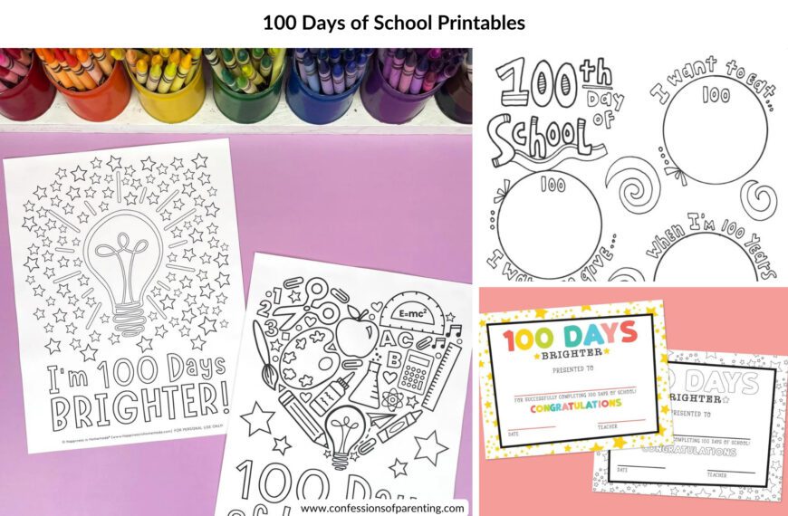 feature image: collage of 100 Days of School Printables