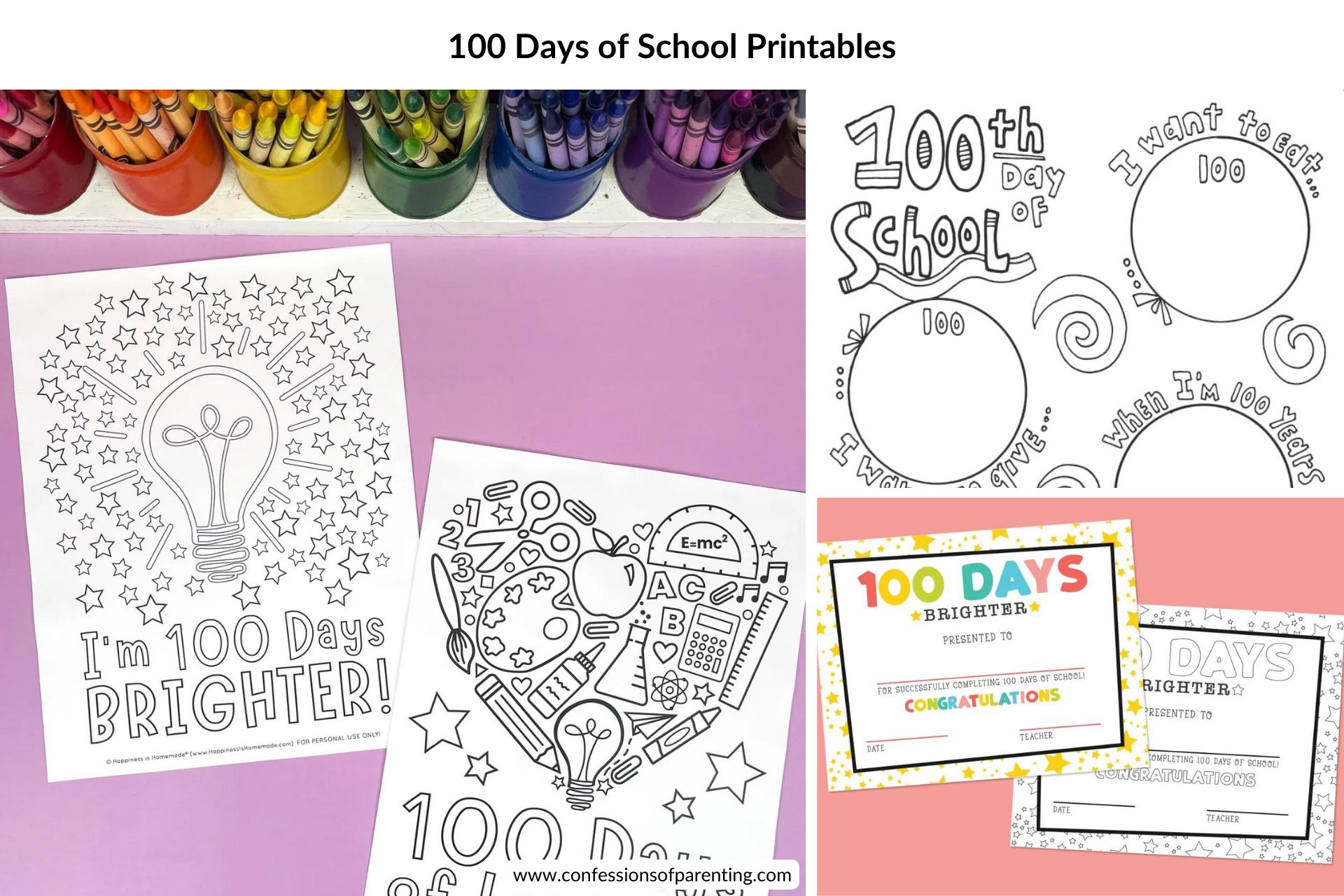 feature image: collage of 100 Days of School Printables