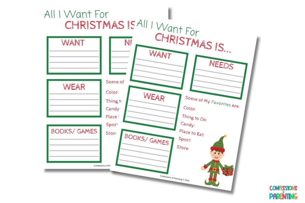 2 Christmas Wish List for Kids printable with white backgound