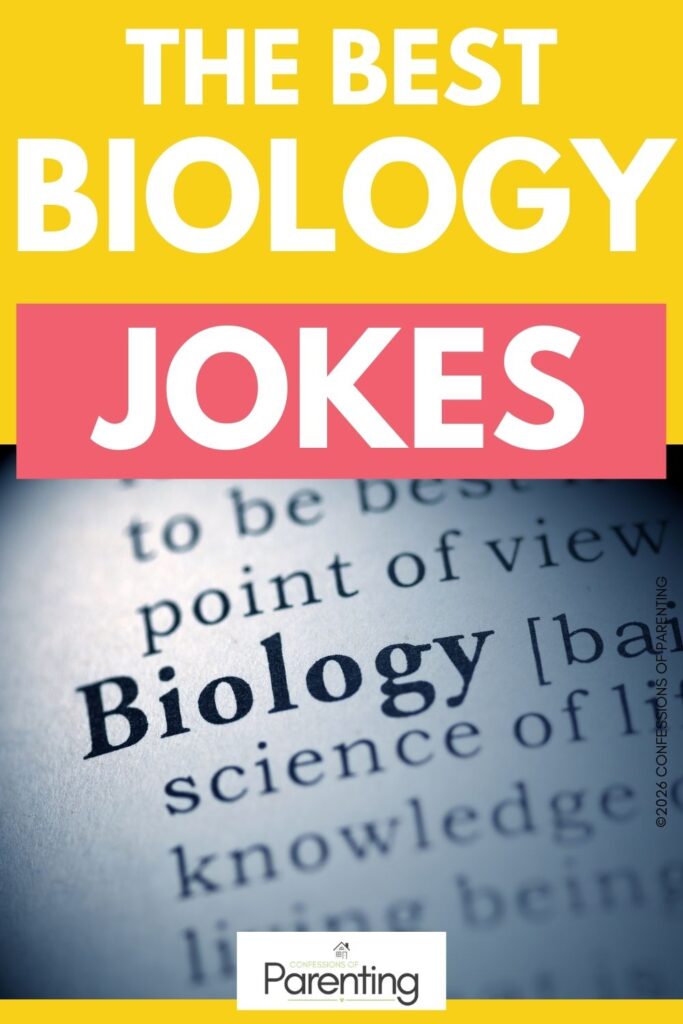 Yellow cover image with bold white text reading “The Best Biology Jokes” above a blurred close-up photo of a biology dictionary definition