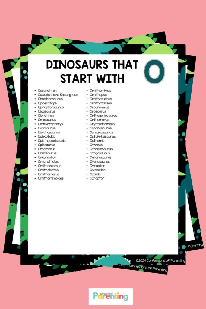 pin image: 3 dinosaurs that start with O PDFs fanned on pink background