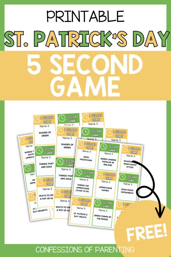 Printable St. Patrick’s Day 5 Second Game cards for kids and families