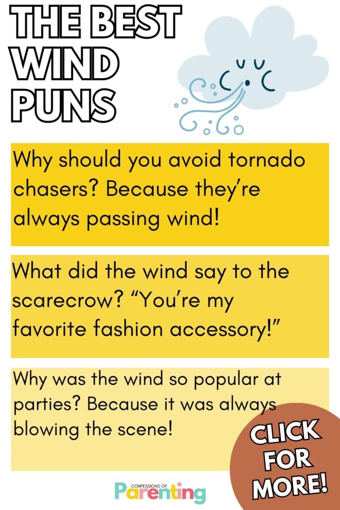 3 yellow blocks with wind puns in each one with white text "the best wind puns" with a win graphic