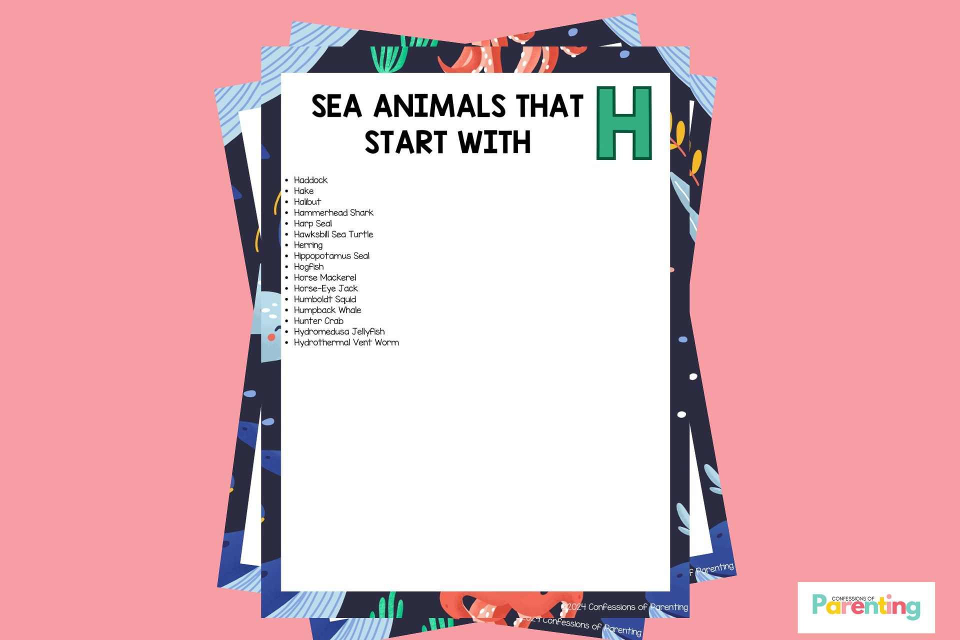 feature image of Sea Animals That Start With H in pink background