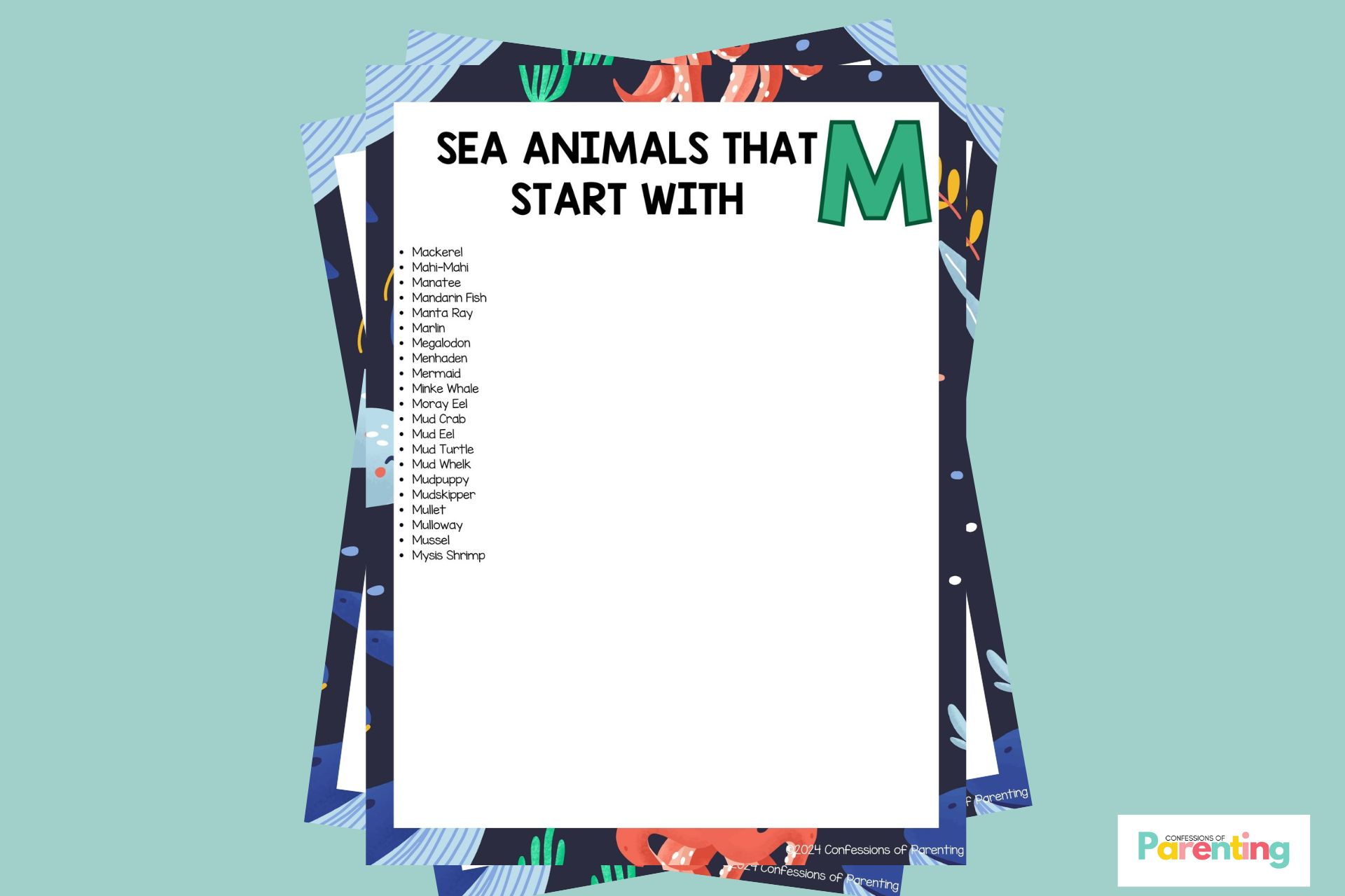 feature image of Sea Animals That Start With M in teal background