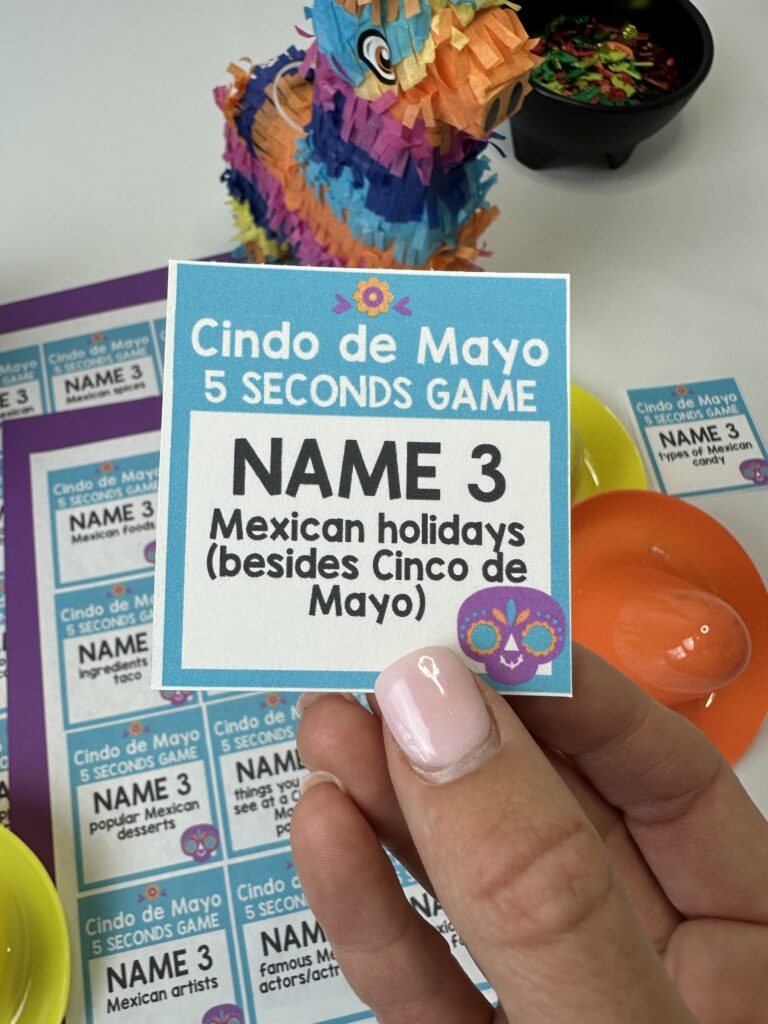 up close of cinco de mayo 5 second game cards. 