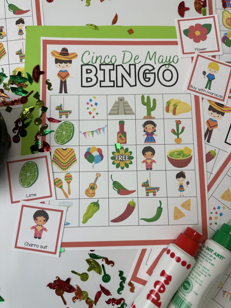 close up of cinco de mayo bingo card 