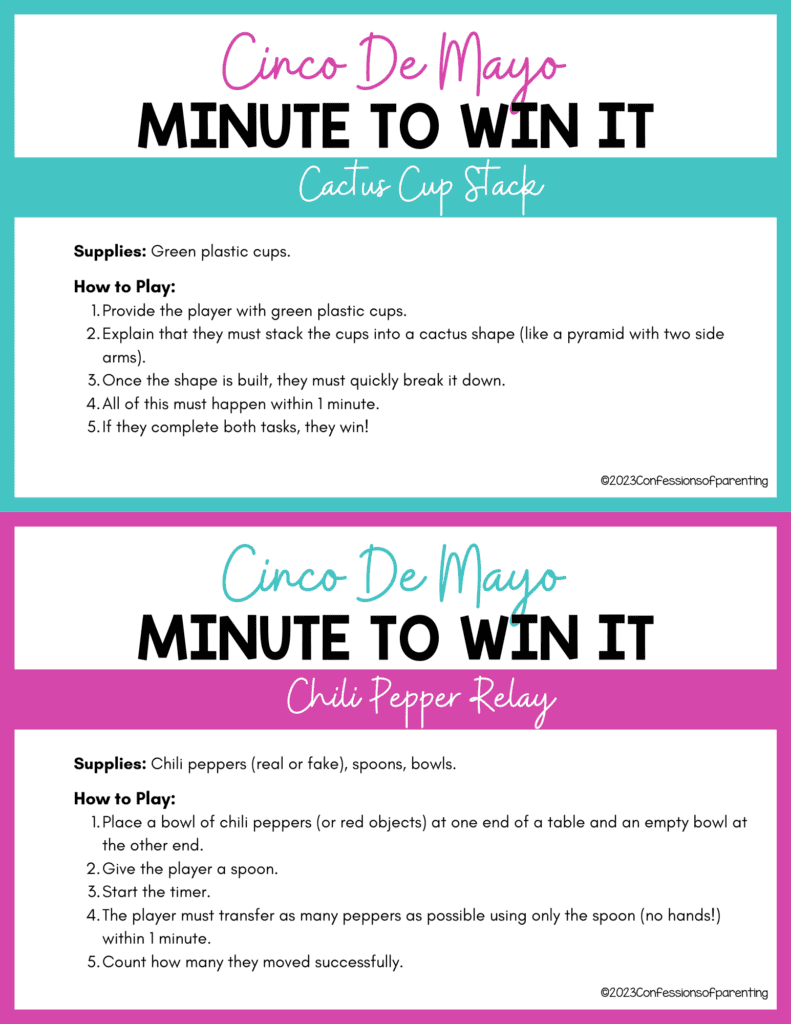 cinco de mayo minute to win it ideas: Cactus stack and chili pepper relay