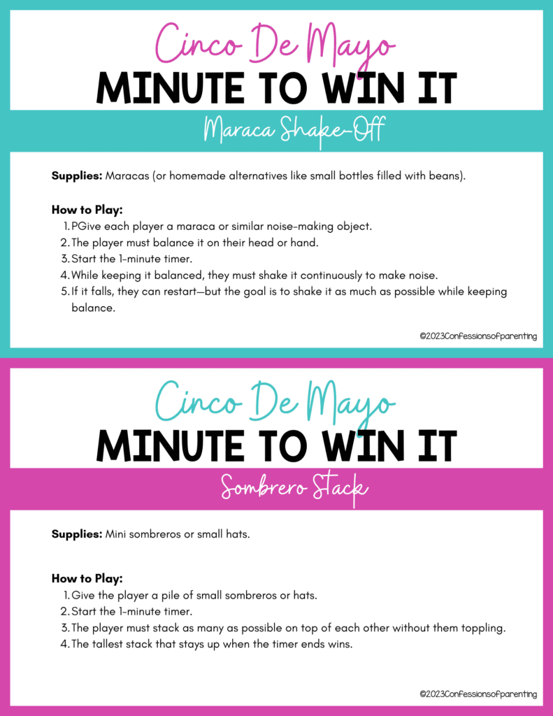 cinco de mayo minute to win it ideas: Maraca shake-off and sombrero stack