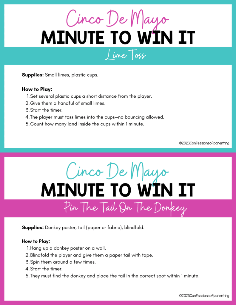 cinco de mayo minute to win it ideas: lime toss and pin the tail on the donkey