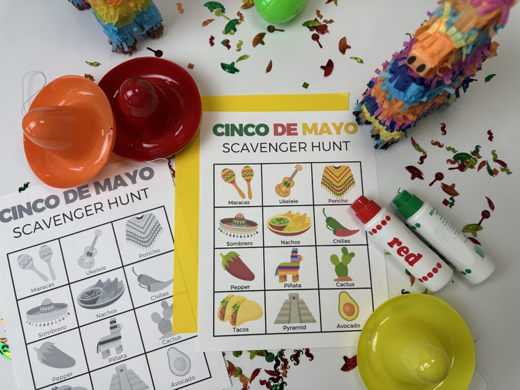 horizontal image of Cinco De Mayo Scavenger hunt (black and white and color versions)