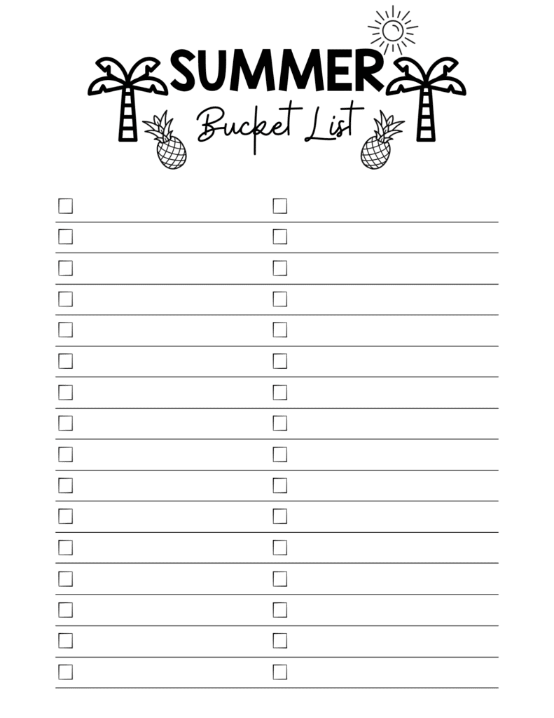 summer bucket list PDF