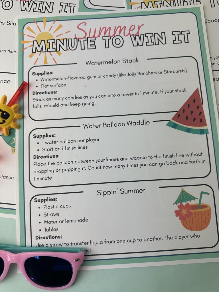 close up of summer minute to win it water balloon waddle game PDF