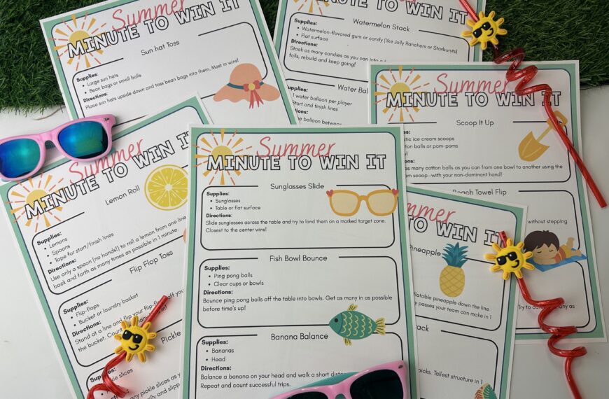 summer minute to win it printables with sunglasses on top