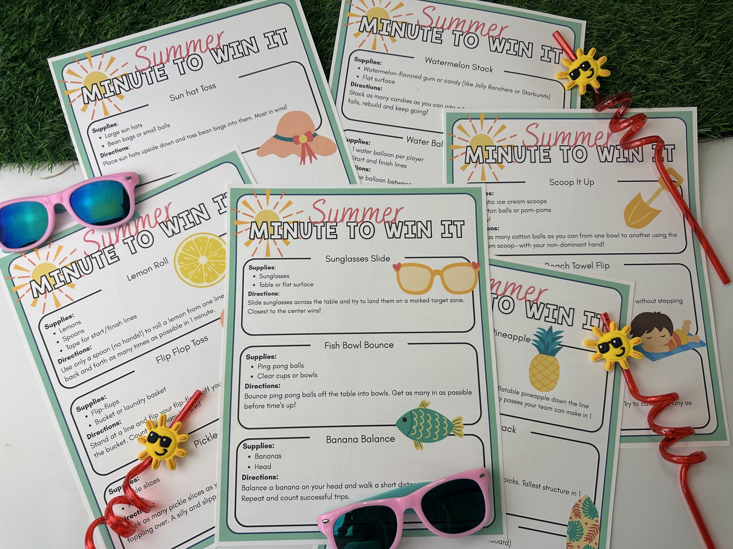 summer minute to win it printables with sunglasses on top