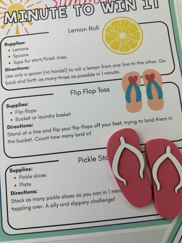 summer minute to win it PDF with flip flop prop on top